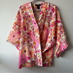 Smythe Pink and Orange Begonia Floral Top Kimono